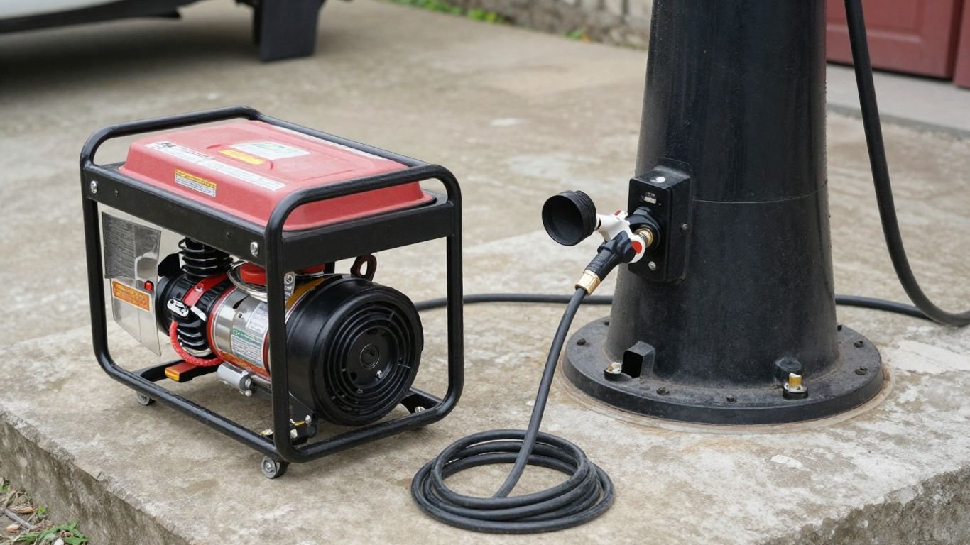 Well pump with backup generator connected outdoors.